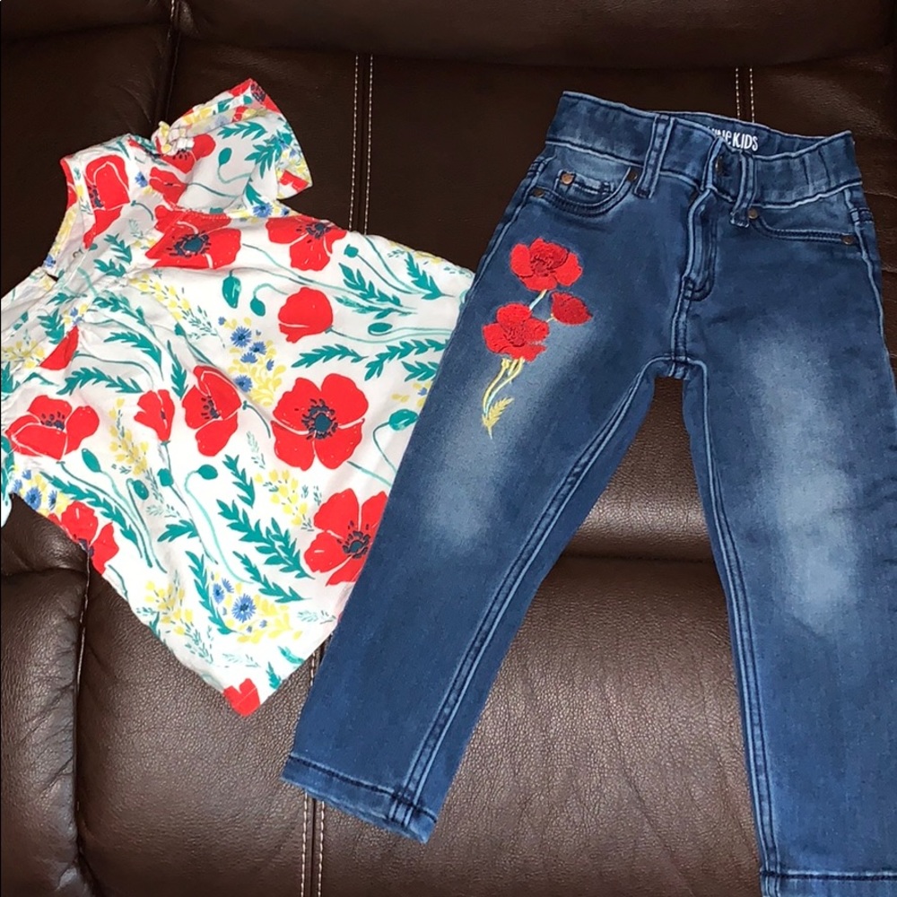Little Gils Poppy Flowers Skinny Jeans and poppy  top